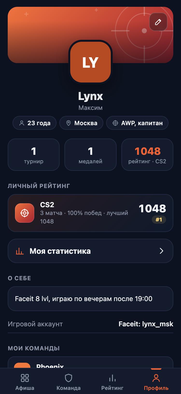 Статистика в профиле